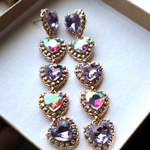 🆕💖beautiful heart gem purple iridescent earrings